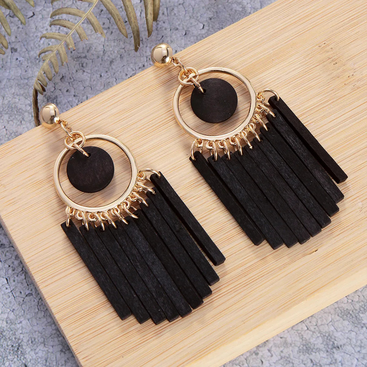 1 Pair Ethnic Style Color Block Handmade Wood Drop Earrings