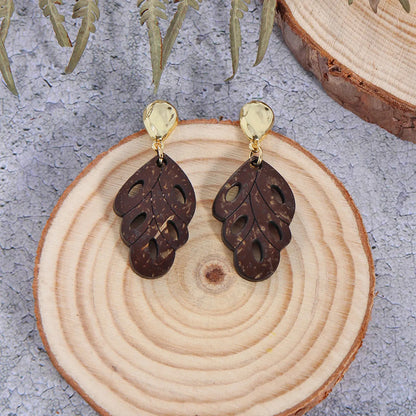 1 Pair Ethnic Style Color Block Handmade Wood Drop Earrings