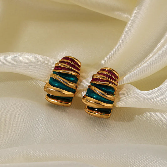 1 Pair Ethnic Style Color Block Painted Enamel Plating Copper 18k Gold Plated Ear Studs