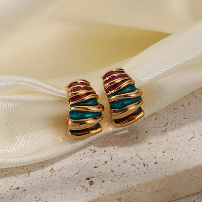 1 Pair Ethnic Style Color Block Painted Enamel Plating Copper 18k Gold Plated Ear Studs