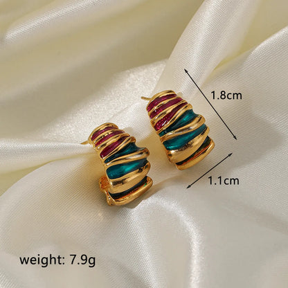 1 Pair Ethnic Style Color Block Painted Enamel Plating Copper 18k Gold Plated Ear Studs