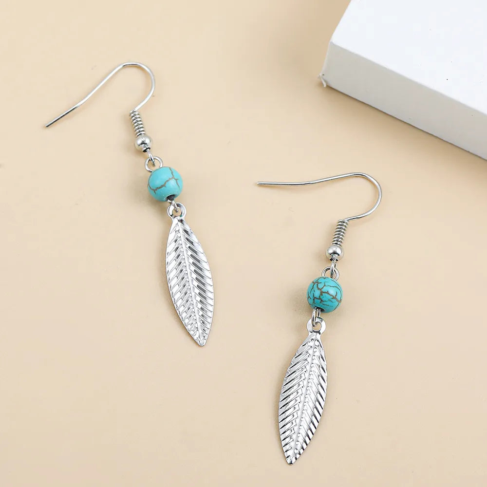 1 Pair Ethnic Style Feather Alloy Turquoise Women'S Ear Hook