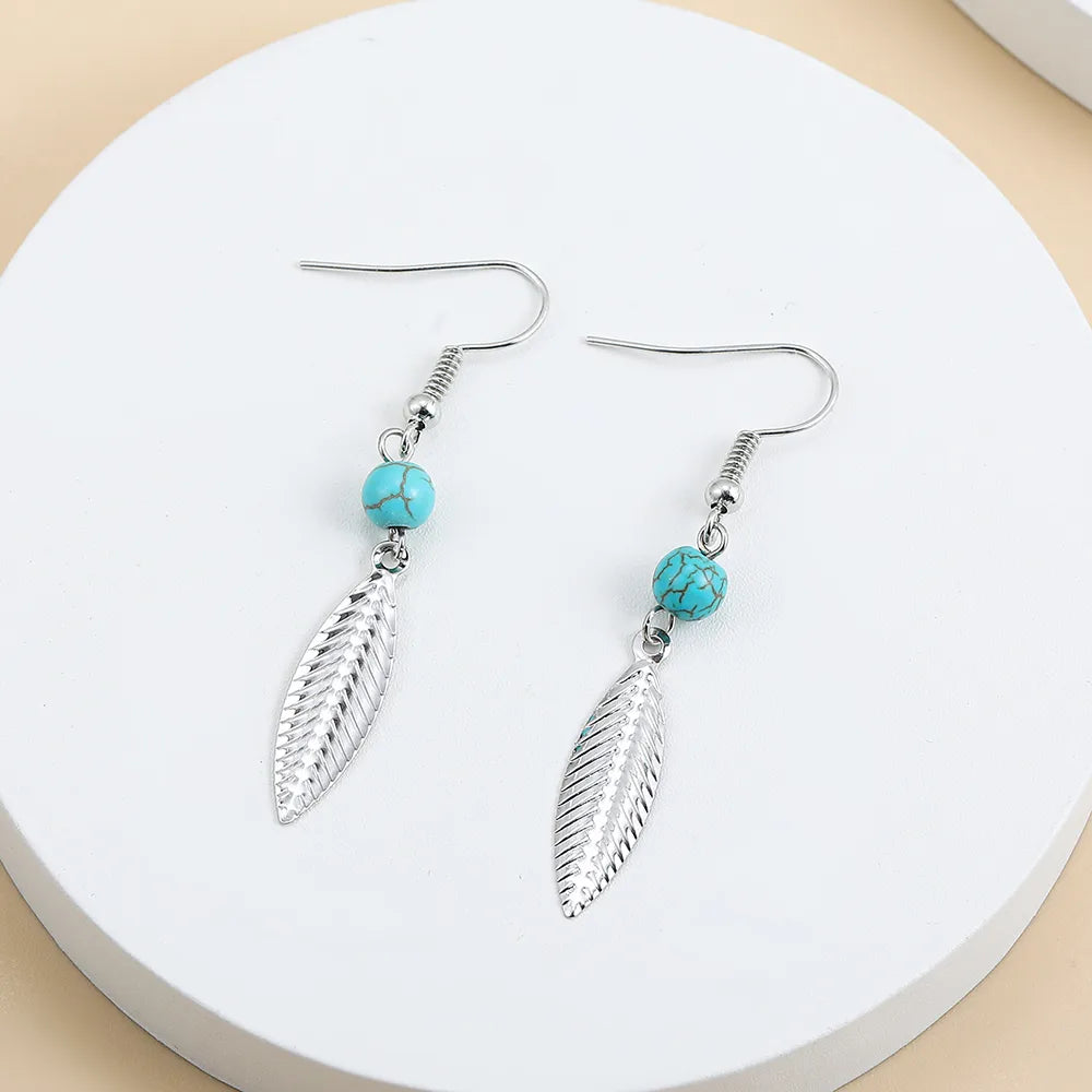 1 Pair Ethnic Style Feather Alloy Turquoise Women'S Ear Hook