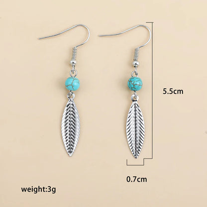 1 Pair Ethnic Style Feather Alloy Turquoise Women'S Ear Hook