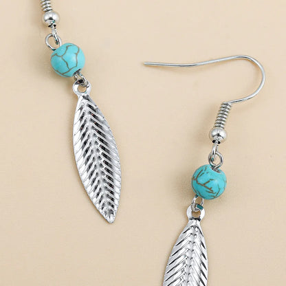 1 Pair Ethnic Style Feather Alloy Turquoise Women'S Ear Hook