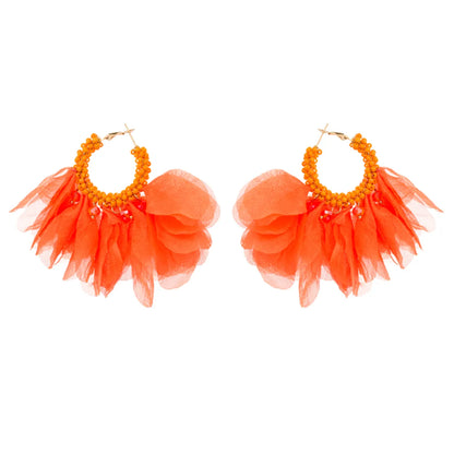 1 Pair Ethnic Style Flower Chiffon Pleated Inlay Beads Women's Earrings