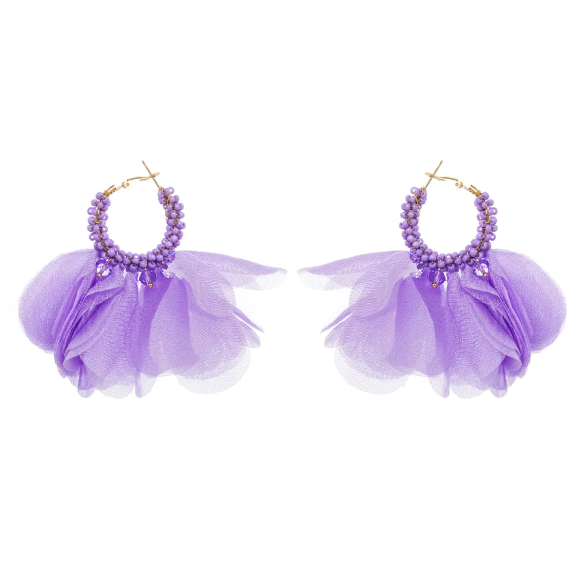 1 Pair Ethnic Style Flower Chiffon Pleated Inlay Beads Women's Earrings