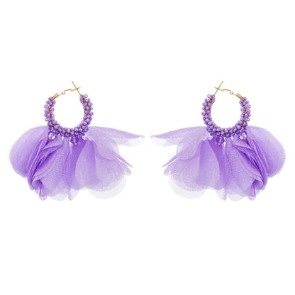 1 Pair Ethnic Style Flower Chiffon Pleated Inlay Beads Women's Earrings