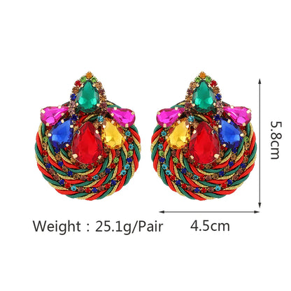 1 Pair Ethnic Style Flower Cloth Rhinestone Women'S Ear Studs