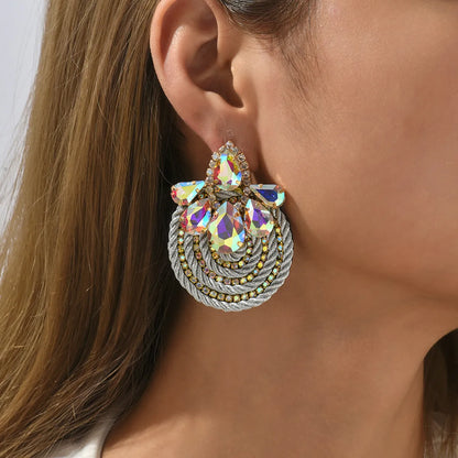 1 Pair Ethnic Style Flower Cloth Rhinestone Women'S Ear Studs