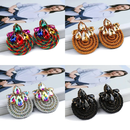 1 Pair Ethnic Style Flower Cloth Rhinestone Women'S Ear Studs