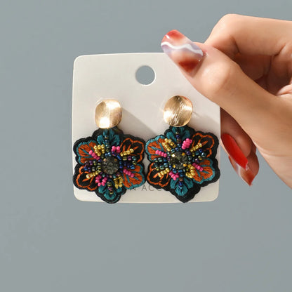 1 Pair Ethnic Style Flower Embroidery Beaded Resin Zinc Alloy Handmade Dangling Earrings