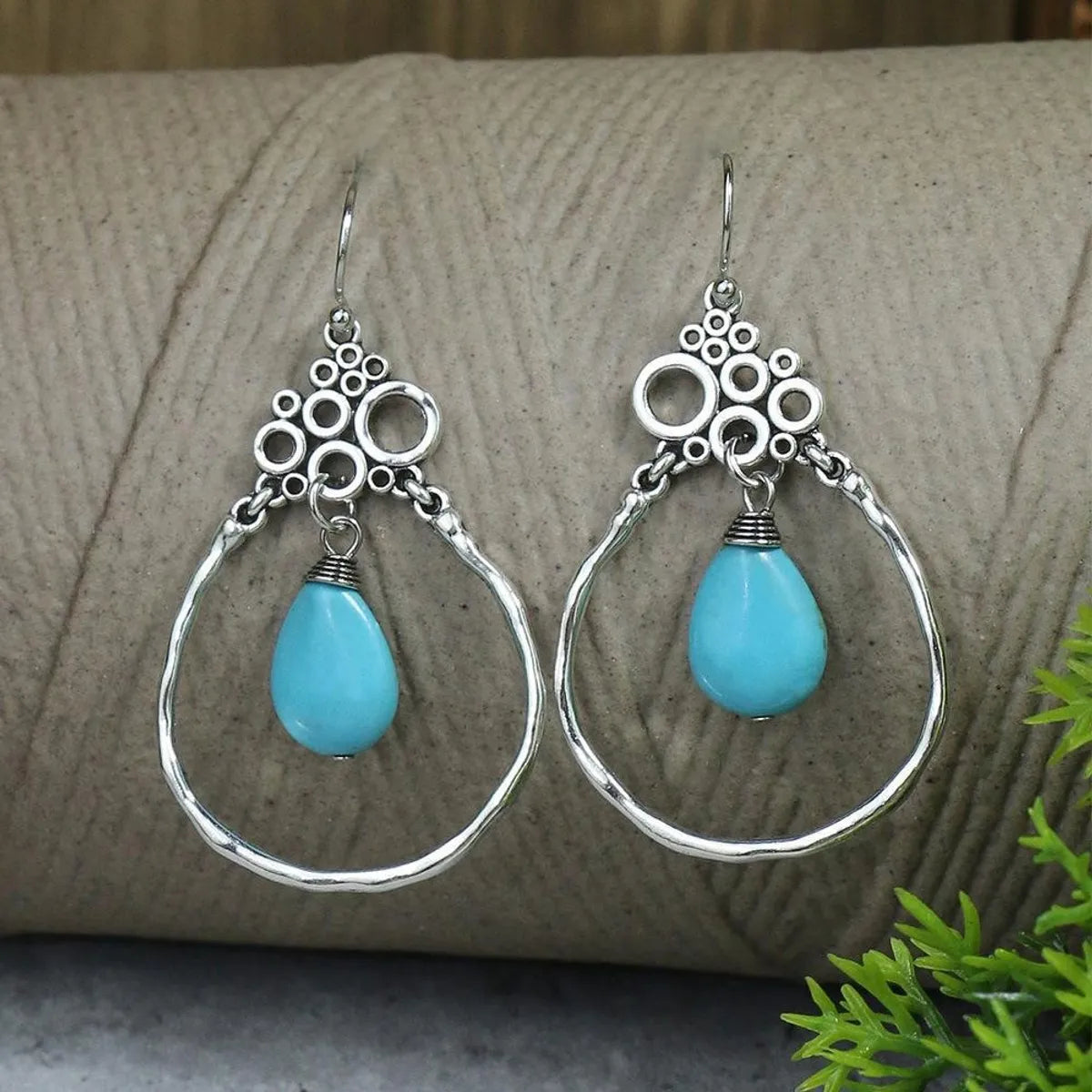 1 Pair Ethnic Style Geometric Alloy Plating Turquoise Women's Drop Earrings