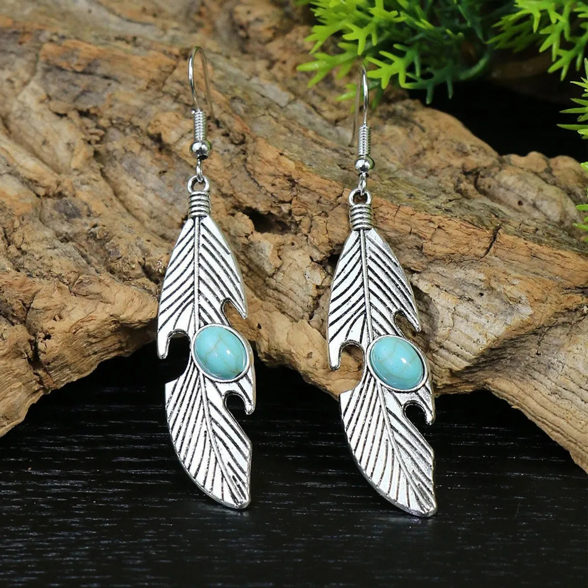 1 Pair Ethnic Style Geometric Alloy Plating Turquoise Women's Drop Earrings