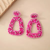 1 Pair Ethnic Style Geometric Beaded Inlay Felt Seed Bead Rhinestones Drop Earrings