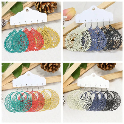 1 Pair Ethnic Style Geometric Hollow Out Alloy Drop Earrings