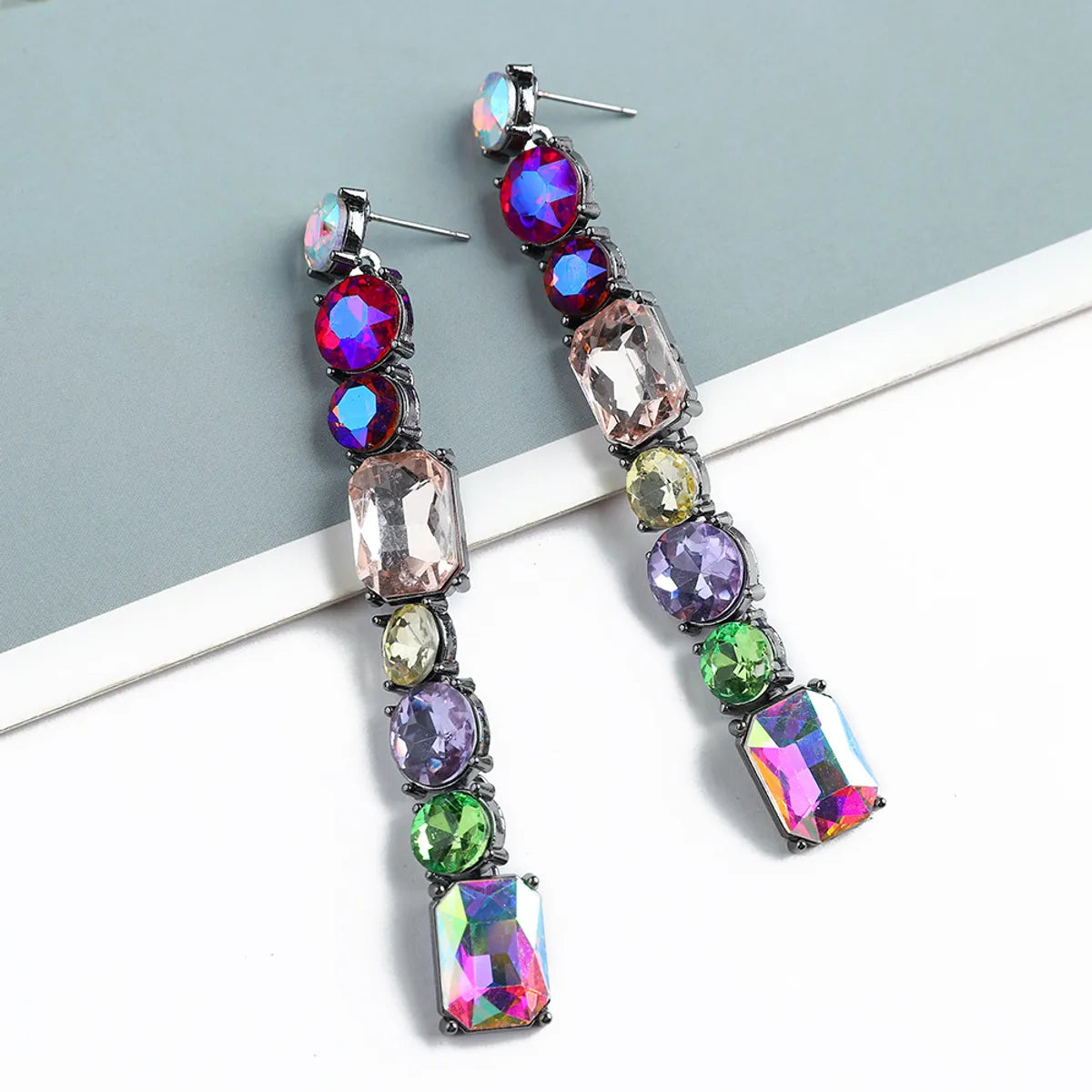 1 Pair Ethnic Style Geometric Metal Plating Inlay Artificial Gemstones Women's Drop Earrings