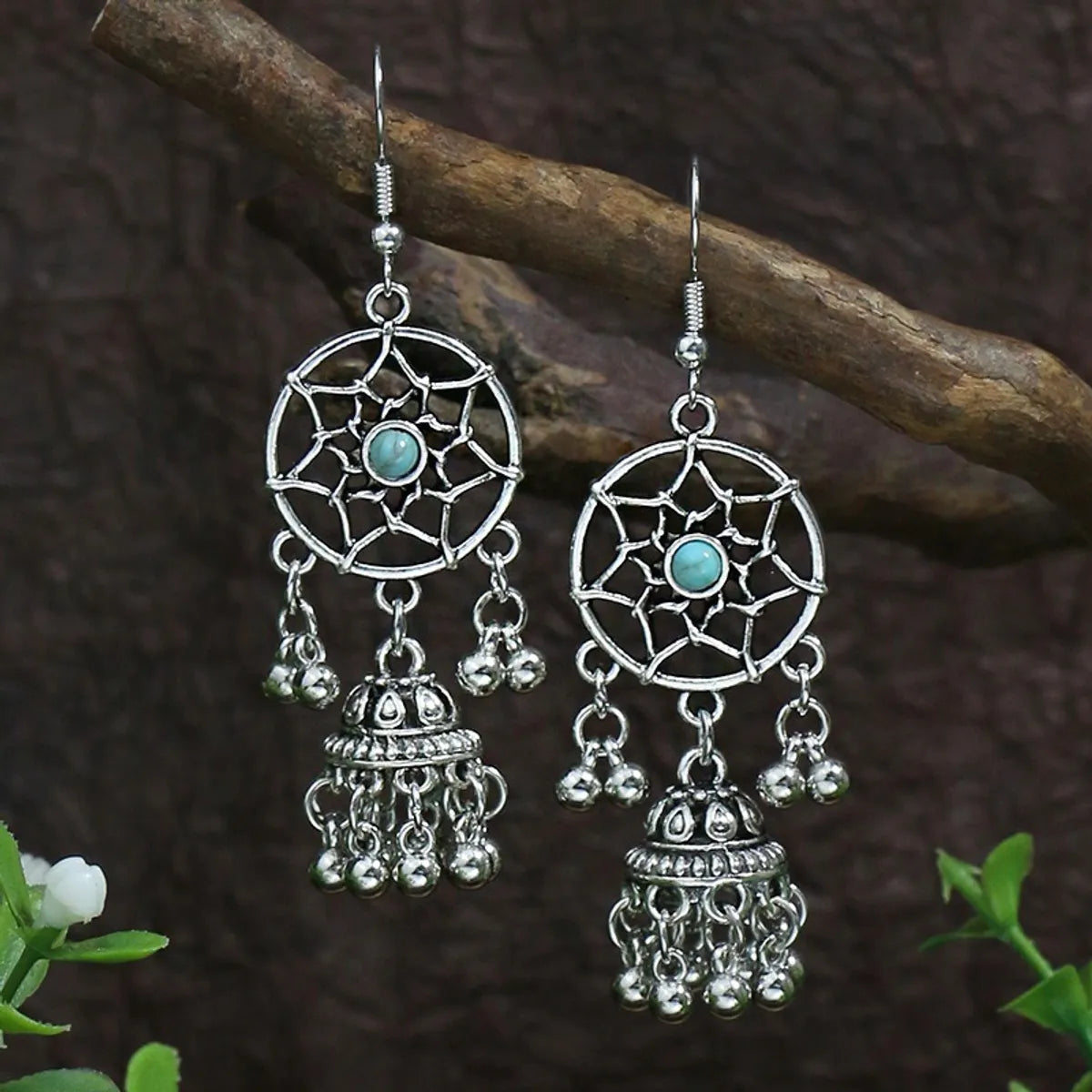 1 Pair Ethnic Style Geometric Plating Alloy Turquoise Drop Earrings