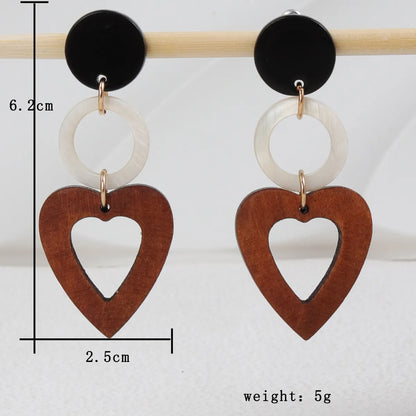 1 Pair Ethnic Style Heart Shape Plating Inlay Wood Shell Shell 18k Gold Plated Drop Earrings