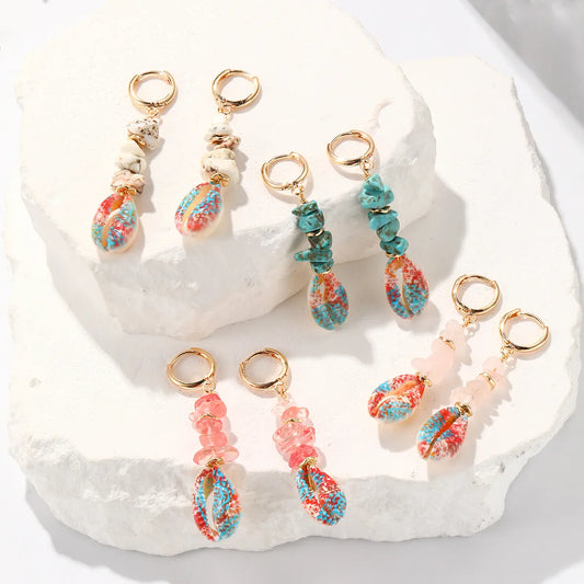 1 Pair Ethnic Style Irregular Beaded Plating Shell Drop Earrings