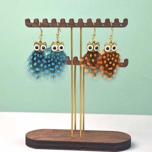 1 Pair Ethnic Style Owl Plating Alloy Feather Drop Earrings