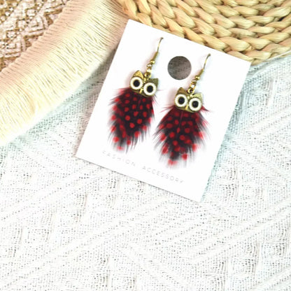 1 Pair Ethnic Style Owl Plating Alloy Feather Drop Earrings