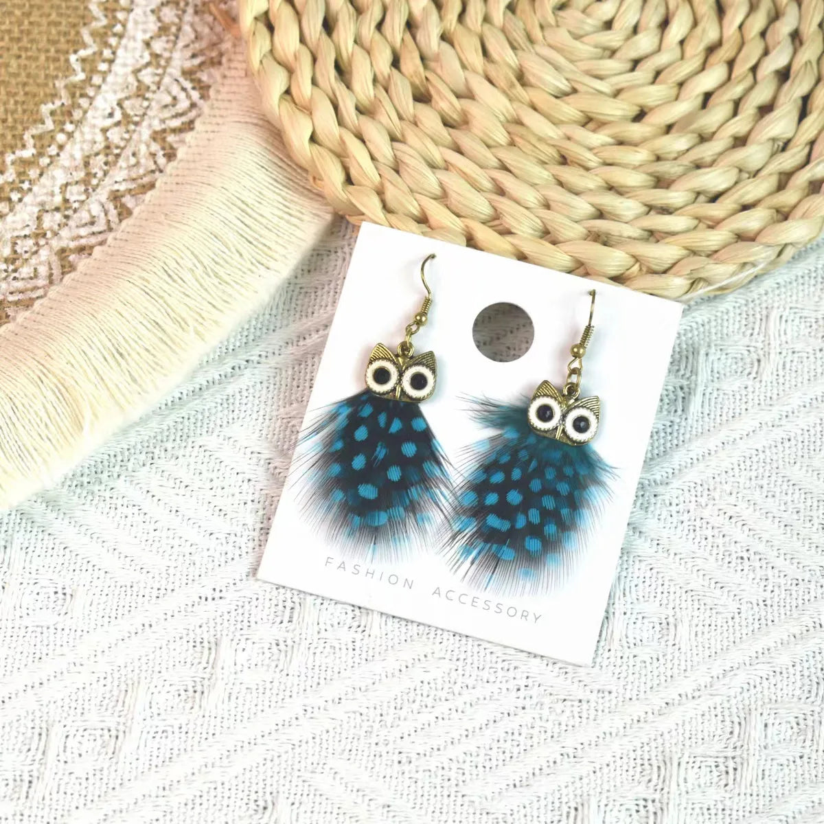 1 Pair Ethnic Style Owl Plating Alloy Feather Drop Earrings