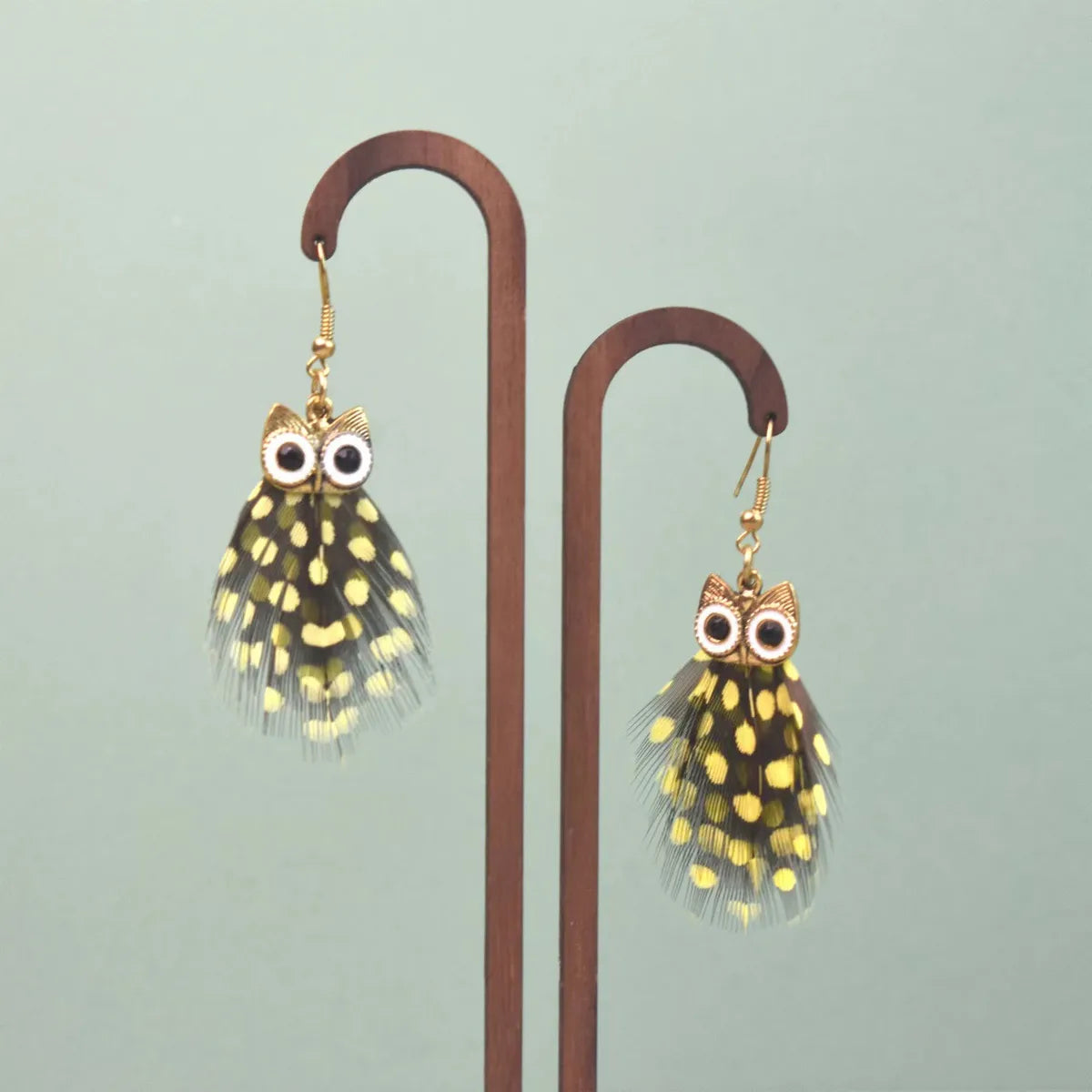 1 Pair Ethnic Style Owl Plating Alloy Feather Drop Earrings