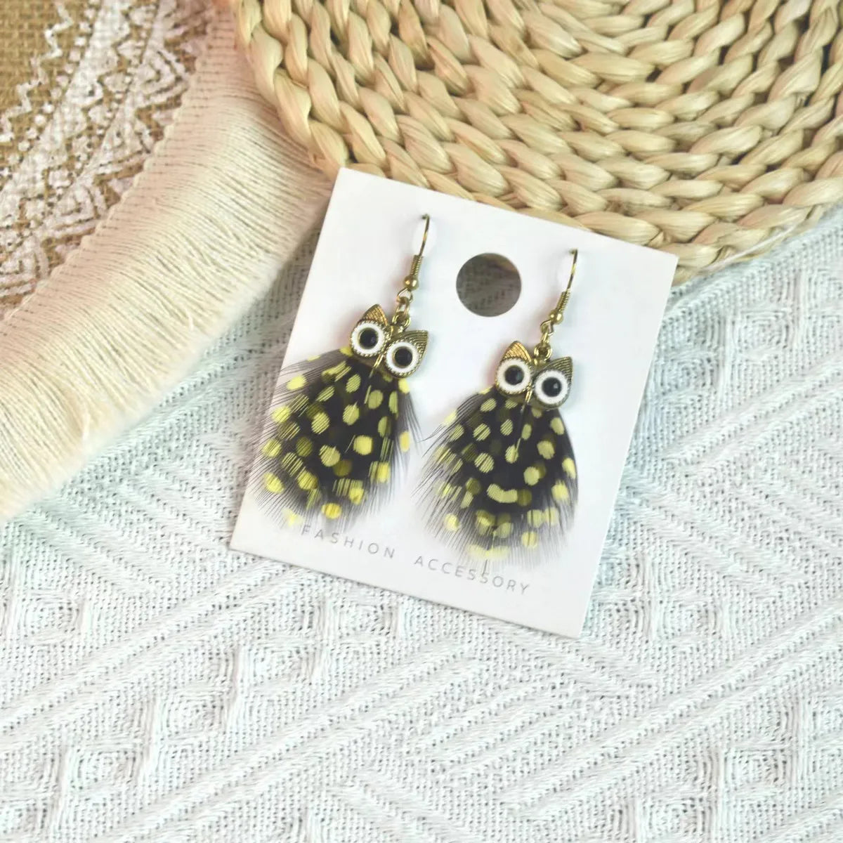 1 Pair Ethnic Style Owl Plating Alloy Feather Drop Earrings