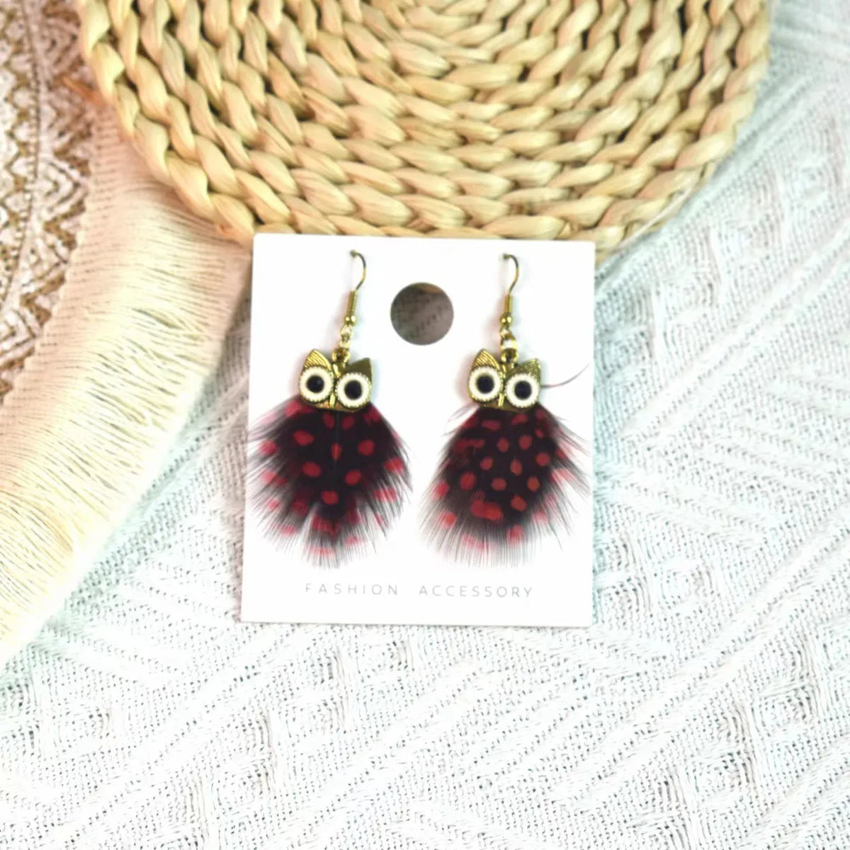 1 Pair Ethnic Style Owl Plating Alloy Feather Drop Earrings