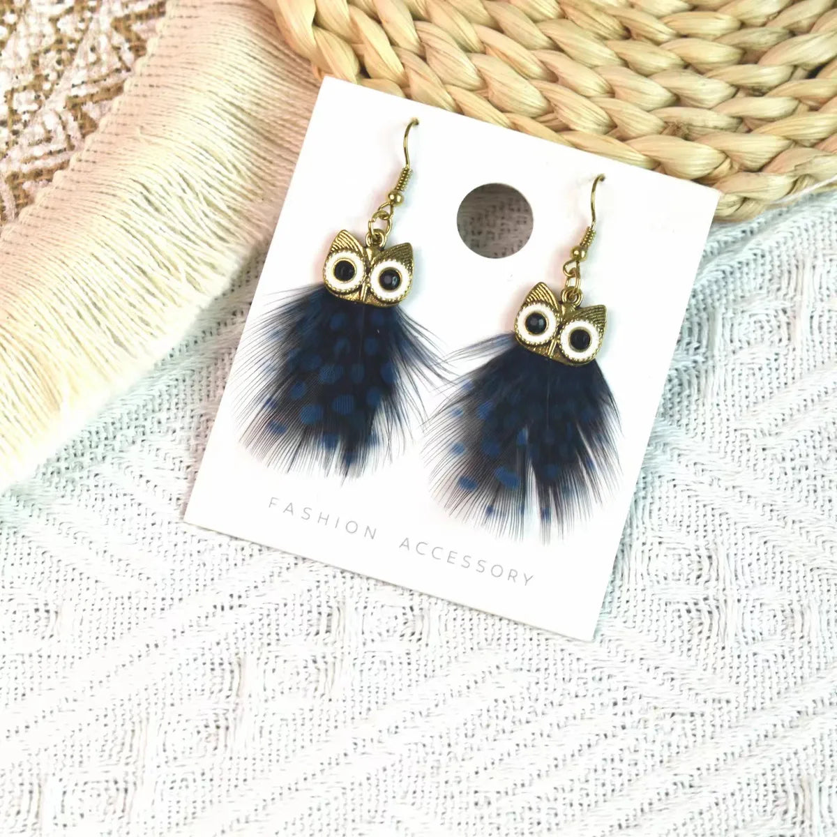 1 Pair Ethnic Style Owl Plating Alloy Feather Drop Earrings