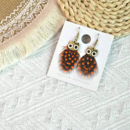 1 Pair Ethnic Style Owl Plating Alloy Feather Drop Earrings