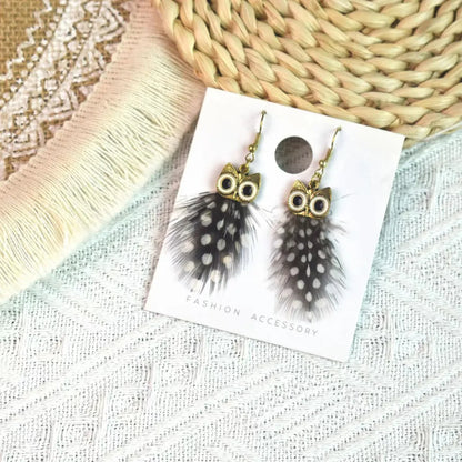 1 Pair Ethnic Style Owl Plating Alloy Feather Drop Earrings