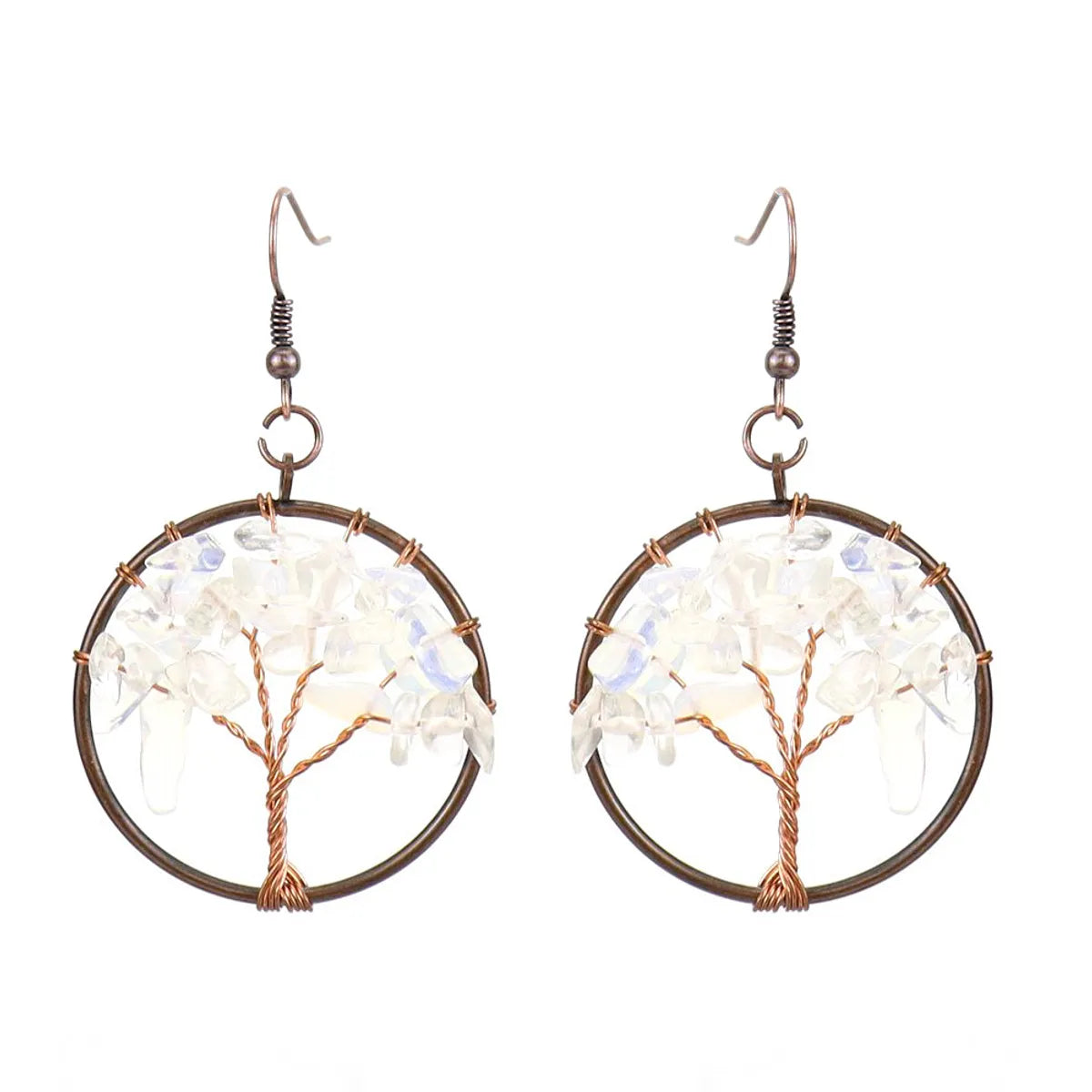 1 Pair Ethnic Style Pastoral Tree Hollow Out Natural Stone Copper Drop Earrings