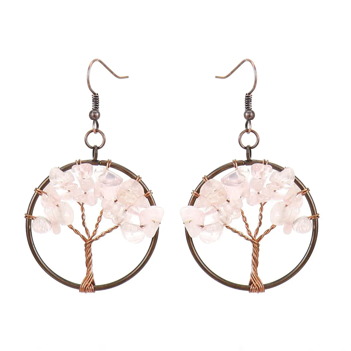 1 Pair Ethnic Style Pastoral Tree Hollow Out Natural Stone Copper Drop Earrings