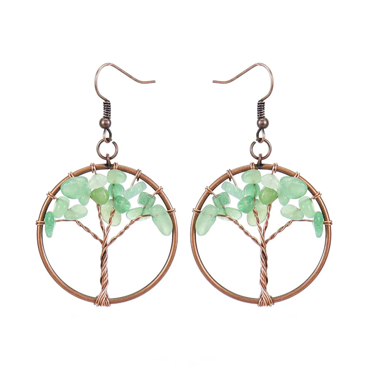 1 Pair Ethnic Style Pastoral Tree Hollow Out Natural Stone Copper Drop Earrings