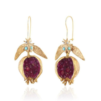 1 Pair Ethnic Style Pomegranate Plating Inlay Alloy Artificial Gemstones Drop Earrings