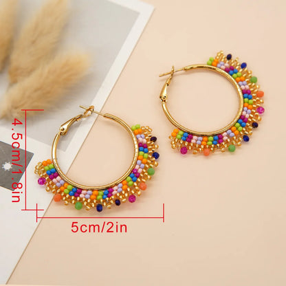 1 Pair Ethnic Style Round Beaded Glass Earrings