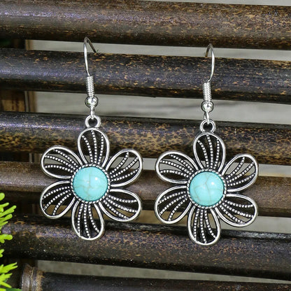 1 Pair Ethnic Style Round Inlay Alloy Turquoise Drop Earrings