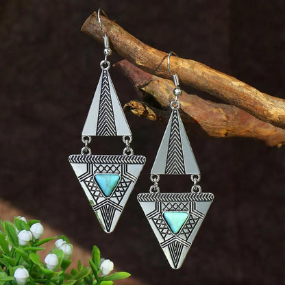 1 Pair Ethnic Style Round Inlay Alloy Turquoise Drop Earrings