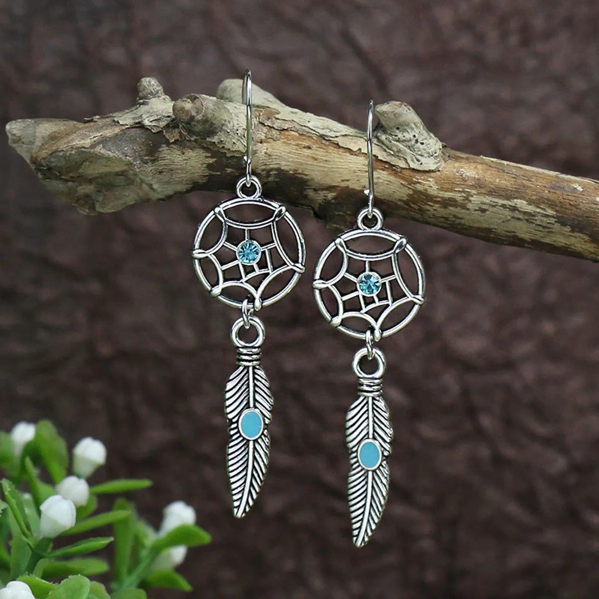 1 Pair Ethnic Style Round Inlay Alloy Turquoise Drop Earrings