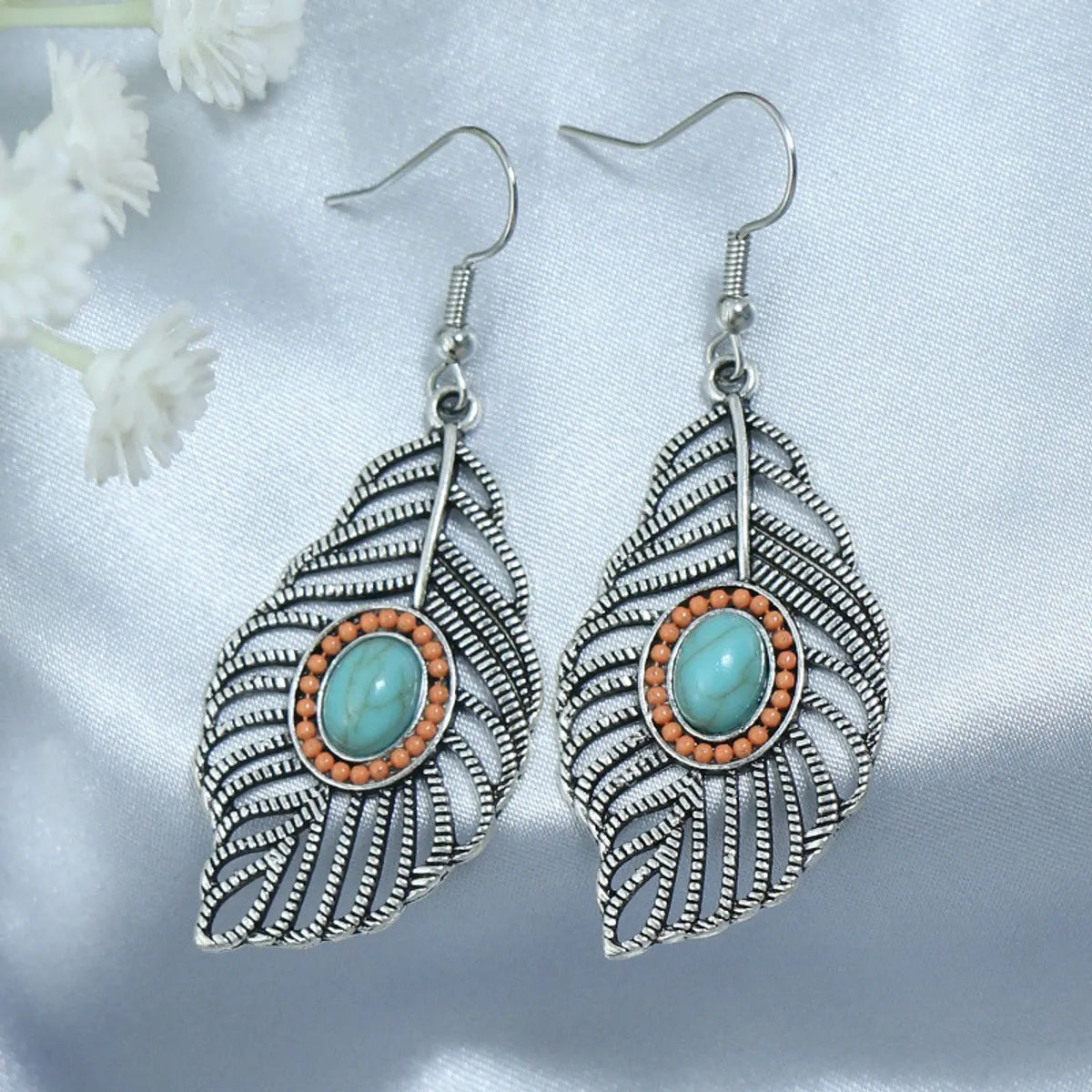 1 Pair Ethnic Style Round Inlay Alloy Turquoise Drop Earrings