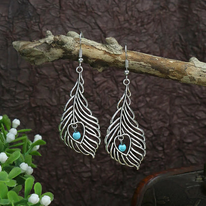 1 Pair Ethnic Style Round Inlay Alloy Turquoise Drop Earrings