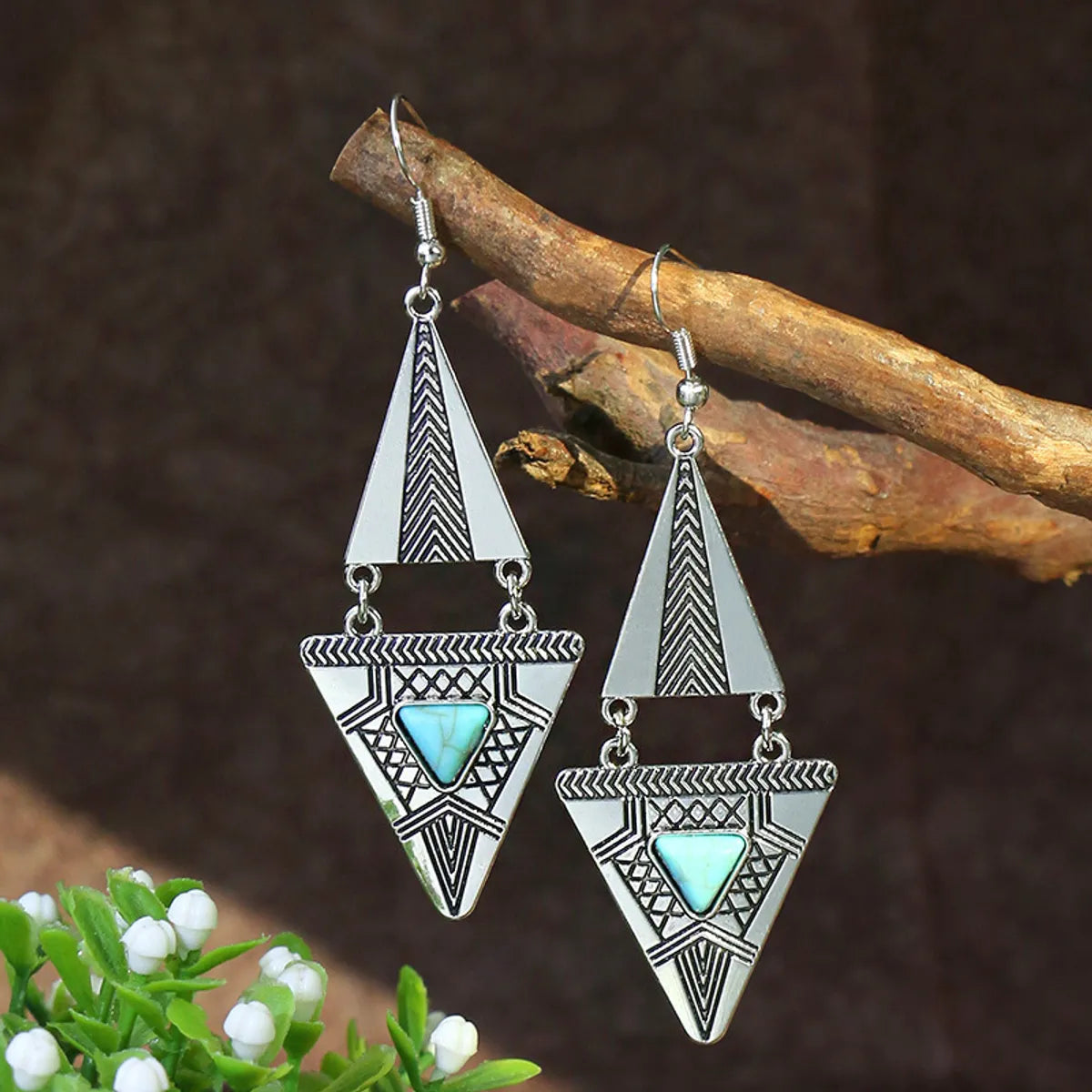 1 Pair Ethnic Style Round Inlay Alloy Turquoise Drop Earrings