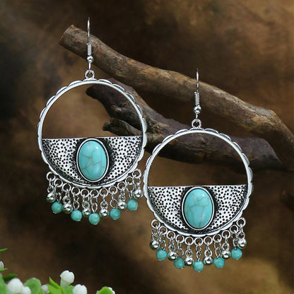 1 Pair Ethnic Style Round Inlay Alloy Turquoise Drop Earrings