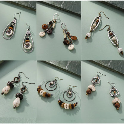 1 Pair Ethnic Style Round Patchwork Wood Iron Drop Earrings