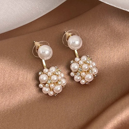 1 Pair Ethnic Style Simple Style Flower Plating Inlay Alloy Pearl Gold Plated Drop Earrings