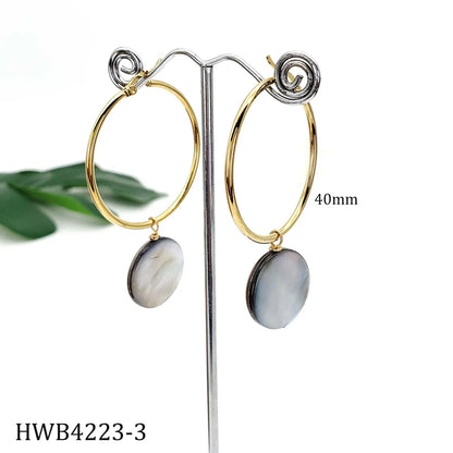 1 Pair Ethnic Style Simple Style Round Stainless Steel Shell Patchwork Earrings