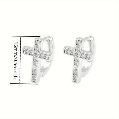 1 Pair Ethnic Style Solid Color Cross Handmade Inlay Copper Zircon White Gold Plated Earrings