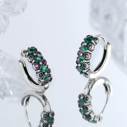 1 Pair Ethnic Style Square Sterling Silver Inlaid Zircon Hoop Earrings